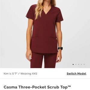 Figs Three-Pocket Scrub Top - Burgundy